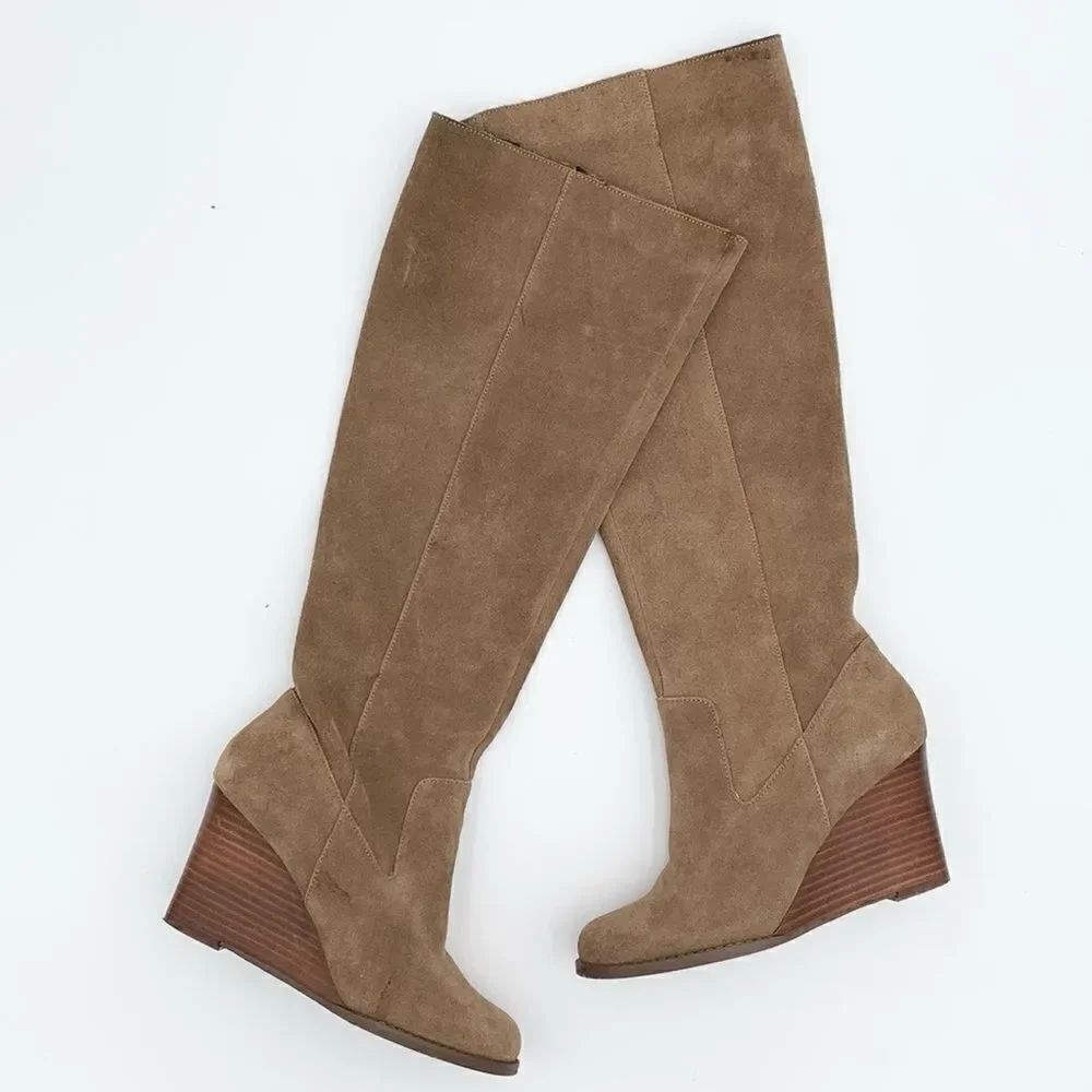 Sole Society Prony brown suede leather tall wedge boots size 6/36.5